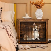 Wooden Dog Crate Furniture with Tray and Double Door(D0102HG447Y.) - £173.76 GBP