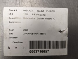 Passenger Right Side Marker For 06-09 Ford Fusion  3.0 - $25.94