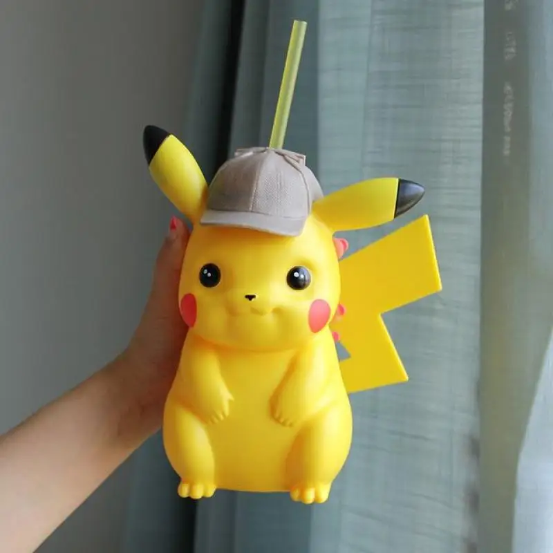 Kawaii Pikachu 3D Straw Cup 2023 New Cartoon Pokemon Pikachu Doll Water Cup Cute - £38.16 GBP