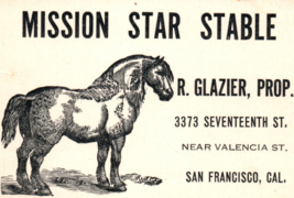 California Mission Star Stable Horse Equestrian Business Card San Francisco 1900 - £30.51 GBP