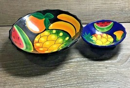 Vintage Set Of Two Blue Bowls Fruits Design Serving Round - $4.83