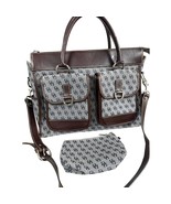 VTG Dooney &amp; Bourke Monogram Double Pocket Tote Navy Canvas Leather Trim... - €111,34 EUR