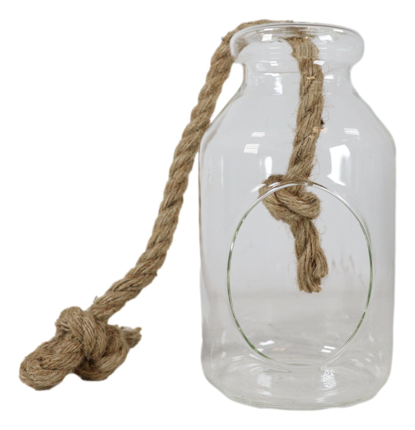 Farmhouse Rustic Country Hanging 7&quot; H Glass Bottle Terrarium With Jute S... - $19.99