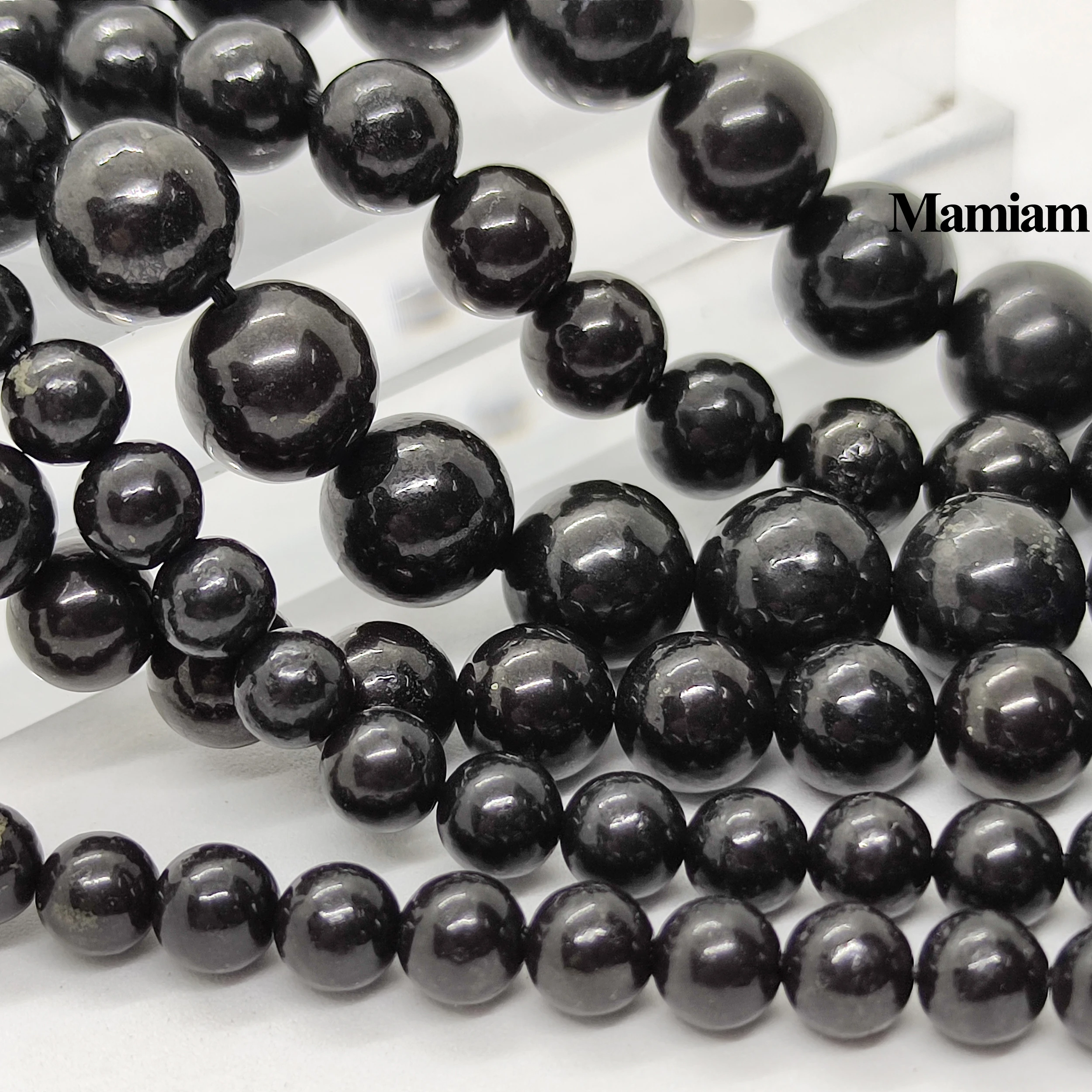 Natural A Shungite Beads 6mm 8mm 10mm Smooth Round Loose Stone Diy Bracelet Neck - £43.70 GBP