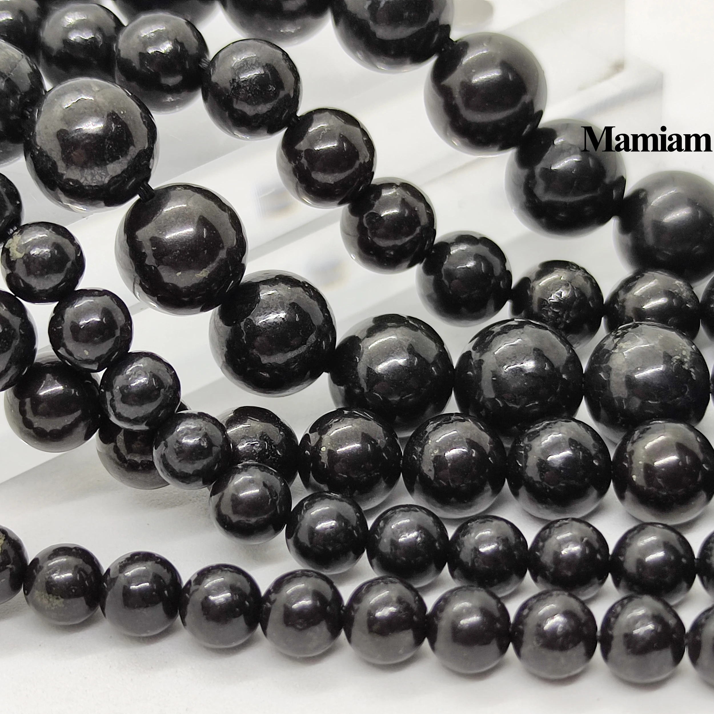 Natural A Shungite Beads 6mm 8mm 10mm Smooth Round Loose Stone Diy Bracelet Neck - £41.75 GBP