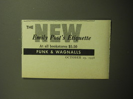 1958 Funk &amp; Wagnalls Book Advertisement - Emily Post&#39;s Etiquette - £14.54 GBP
