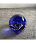 Caithness Blue &quot;United We Stand&quot; American Flag/Ribbons Glass Paperweight - $417.18 MXN