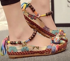 Guanglixieye ~ Slip-On ~ Women&#39;s Size 8.5 ~ Fabric Shoes w/Beaded Ankle ... - $40.00