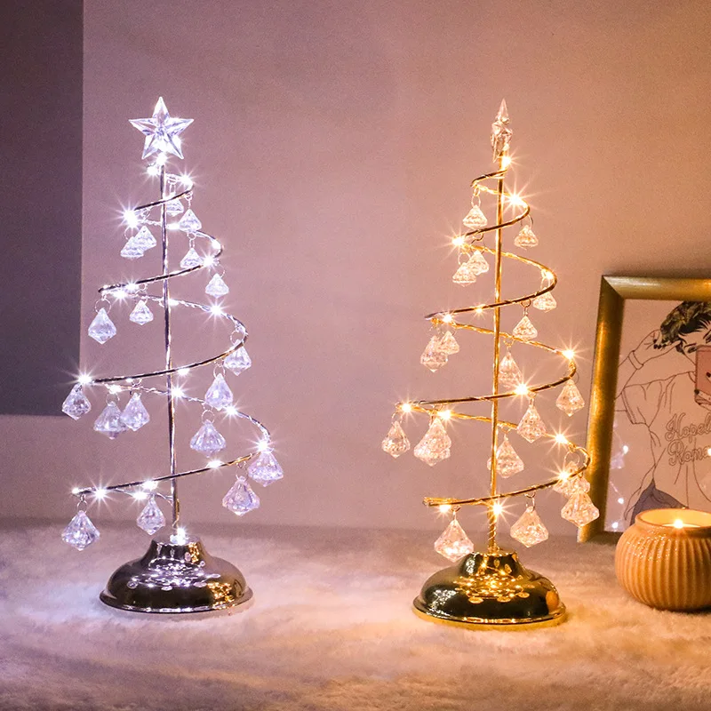 LED Christmas Tree Table Lamp Battery Power Modern Crystal Desk Decor Light - £18.02 GBP+