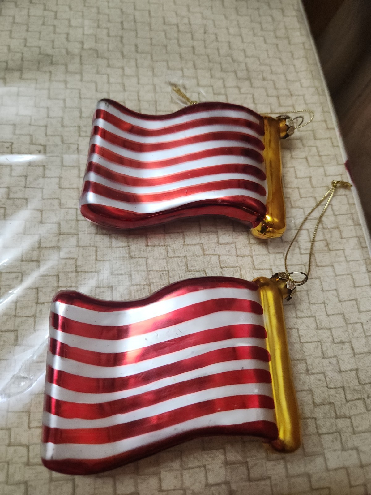 Vintage Blown Glass AMERICAN FLAG Ornaments. Lot of 2 Item image 3