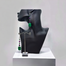 Malachite and amethyst long drop earrings  - £24.08 GBP