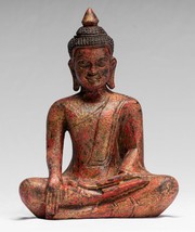 Antique Khmer Style SE Asia Seated Wood Enlightenment Buddha Statue - 25cm/10&quot; - £291.81 GBP