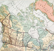 1916 Map Canada Dominion Newfoundland Greenland Physical Political DWSS15 - $19.99