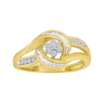 0.40 CT Brilliant Simulated Diamond Swirl Cluster Ring Yellow Gold Plated Silver - £76.76 GBP