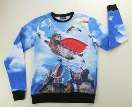 Fifth Sun 3D Photo Graphic Sweatshirt Flying Cat Battling Androids Unisex XS - £21.34 GBP