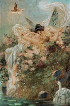 Two Fairies Embracing in a Landscape with a Swan by Hans Zatzka - Art Print - £17.39 GBP+
