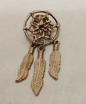 Dreamcatcher Feather Silver Tone Brooch Pin 2&quot; Dangling Charms Metal Tribal - £14.34 GBP