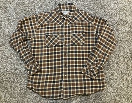 Ariat Flannel Shirt Mens Large Brown Retro Fit Snap Long Sleeve Plaid Western - $29.65