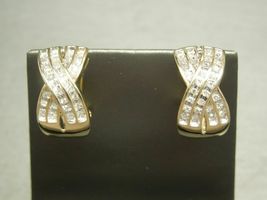 Vintage Retro Estate Criss Cross 10K Yellow Gold Over 1.00Ct Diamond Earrings - £74.11 GBP