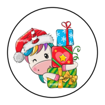 30 Christmas Unicorn Stickers Envelope Seals Labels 1.5&quot; Round Tags Favors - £5.86 GBP