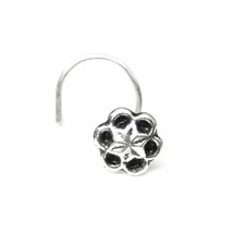 Solid 925 Sterling Silver Oxidized Flower Nose Stud Twist nose ring L Bend - £11.77 GBP