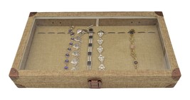 JEWELRY Bracelet BOX CASE Burlap Dark Beige Metal Clasp Jewelry Display ... - $43.95