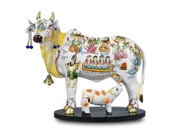 Handcrafted Kamdhenu Cow with Calf Figurine Sculpture Spiritual Showpiece - $96.16