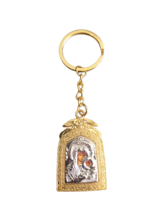 Greek Orthodox Virgin Mary Icon Bicolor Keychain Engraved Design Baby Cr... - $143.52 MXN