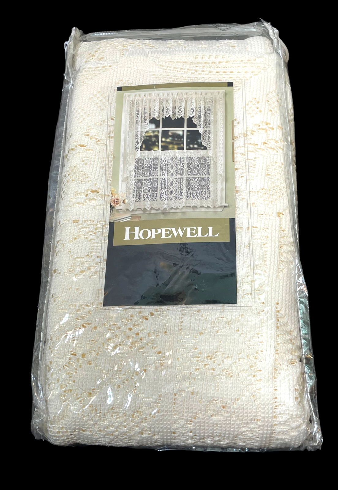 Hopewell Jacquard Lace Tier Pair 58" x 24" Country Cream Rod Pocket Floral Sheer - $19.80