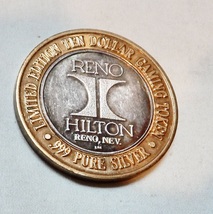 Hilton Reno Limited Edition Ten Dollar .999 Pure Silver Strike Gaming Token 279T - £13.08 GBP