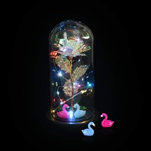 Galaxy Rose Decoration with Flashlight in Glass Dome Gift for Valentine - £15.59 GBP