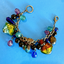 High Quality Artisan Dichroic Glass Bracelet with Jewel-tone Colors Beads Stones - £12.09 GBP