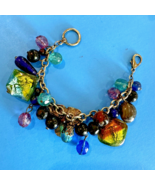 High Quality Artisan Dichroic Glass Bracelet with Jewel-tone Colors Beads Stones - £11.92 GBP