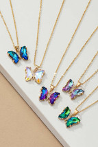 Aurora Borealis crystal butterfly pendant necklace - £9.43 GBP