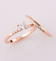 1.50CT Round Cut Diamond 14K Rose Gold Over Engagement Wedding Bridal Ring Set - £70.61 GBP