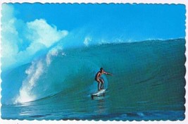Hawaii Postcard Big Surf Giant Waves Man On Surfboard Oahua Beaches - £1.68 GBP