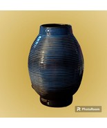 Beautiful Large 9.75”H X 6.5&quot;D Dark Blue Black Striped Heavy Ceramic Vas... - $466.47 MXN