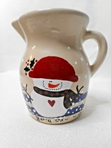 Robinson Ransbottom Roseville Pottery Blue 1 Qt Pitcher Snowman &amp; Snowflakes Art - £17.20 GBP