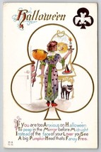 Halloween By Nash Woman in Mirror White Bat Black Cat JOL Gold Gilt Postcard S26 - £90.70 GBP
