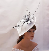 WHITE HAT Fascinator Long Quill Feathers French Netting Hatinator Weddin... - £52.00 GBP
