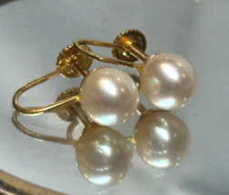 Vtg 14K Yellow Gold Pearl Earrings 2.26g Fine Jewelry Screwback Clip On - £134.49 GBP