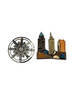 Vintage Brooch Lot Art Deco Floral Cutout Silver Tone Pin City Skyline R... - $17.10
