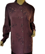 Vintage 90&#39;s August Silk Plum Blouse Floral Pattern 100% Silk  Large - $217.36 MXN