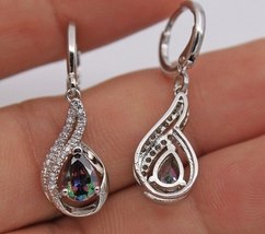 Women Fashion Retro Silver Color Mystic Rainbow Cubic Zircon Drop Dangle Earring - £7.29 GBP