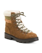 New Nine West Brown Suede Leather Faux Fur Combat Boots Size 8 M $139 - £55.94 GBP