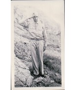 Vintage Soldier Standing At Attention Looking Unhappy Snapshot WWII 1940s - $6.76 CAD