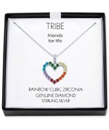 Rainbow Cubic Zirconia & Diamond Accent Heart Pendant Necklace Sterling Silver - £22.55 GBP