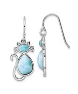 Sterling Silver Rhodium-Plated Larimar Cat Dangle Earrings - $231.48 CAD