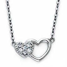 14K White Gold Double Heart Cubic Zirconia Necklace - £146.14 GBP