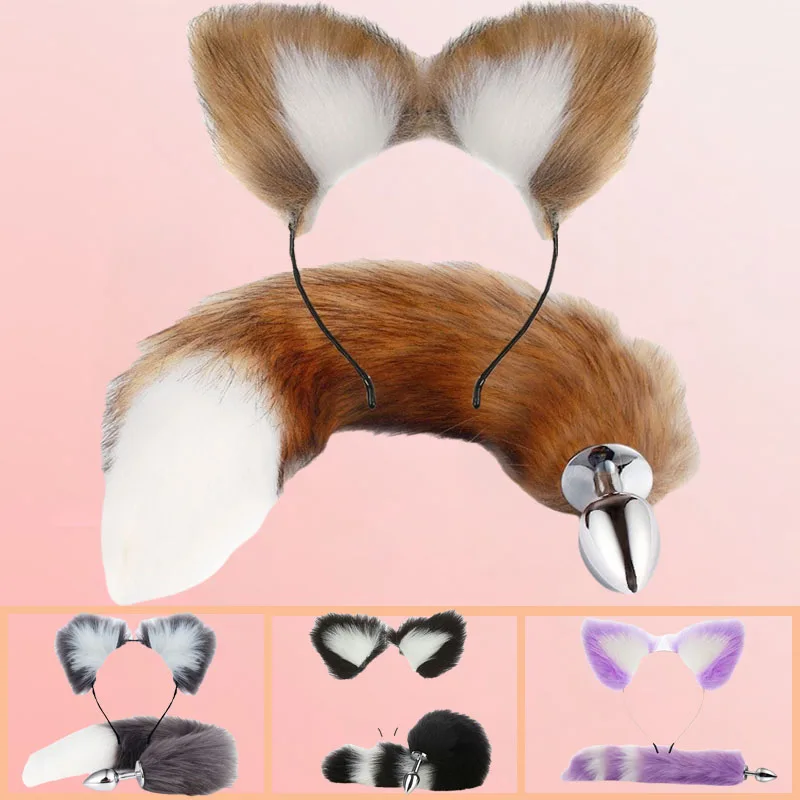 2Pcs B Bs Fox Tail with Plush Ears Bs For Women SM Cosplay Long Tail Smooth B B  - £18.69 GBP